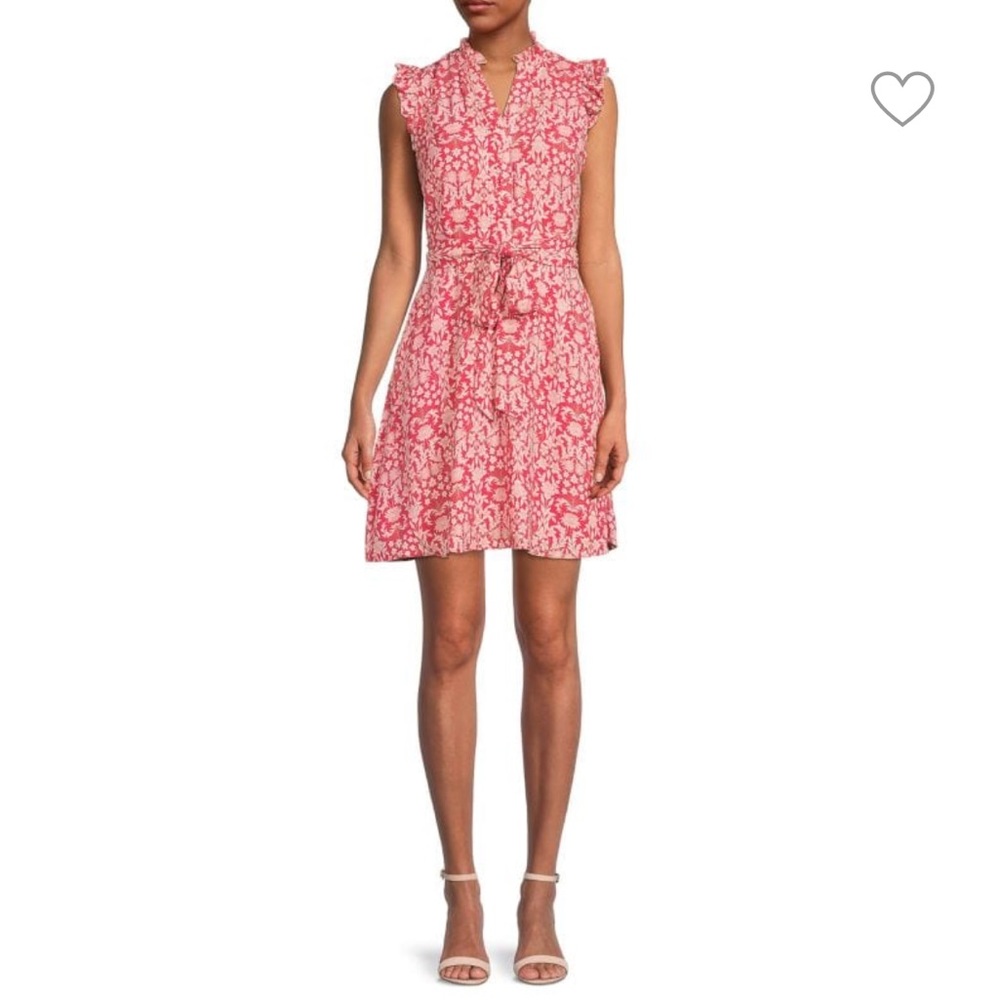 Vince Camuto Pink & White Floral Belted A-Line Dress